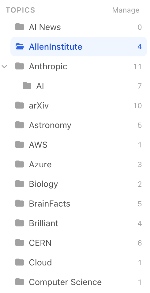 Organise with topics and subtopics